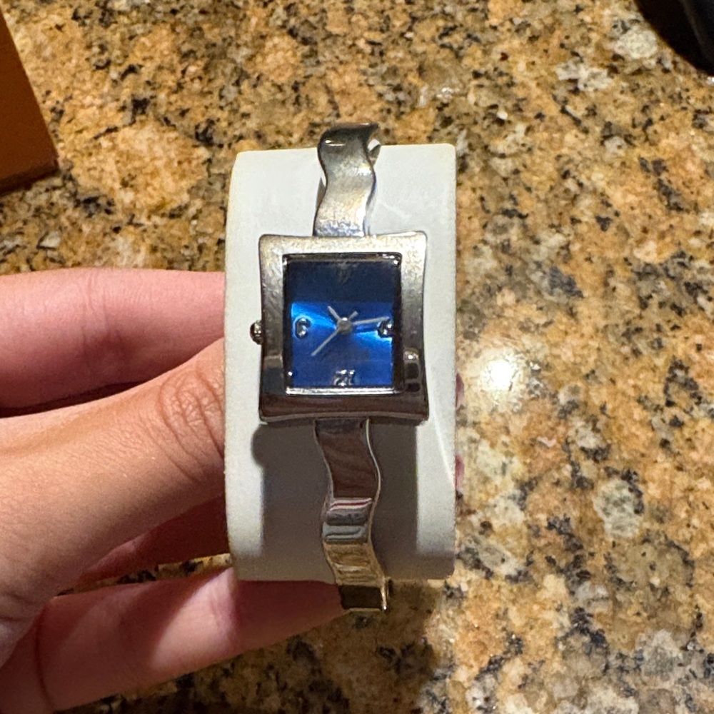 Mudd Silver Watch with Blue Square Dial
